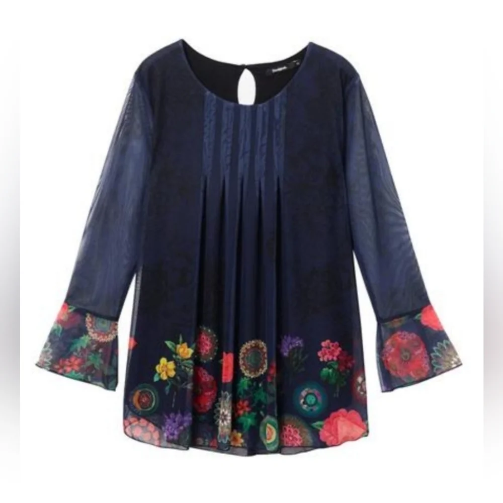 Desigual Rachel Blouse Blue size Large ptp 21" - Picture 4 of 10